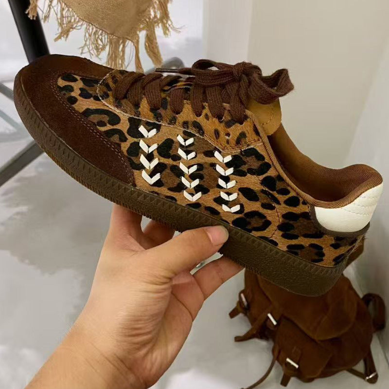 Women's Horse Fur Leopard Print German Training Retro Women's Casual Shoes