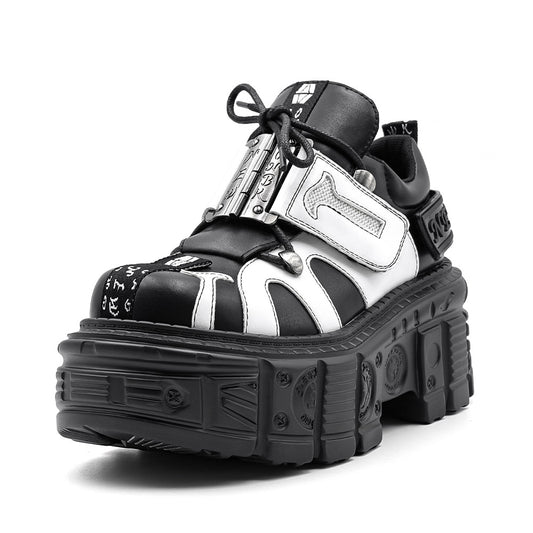 Women's & Men's Dark Punk Rock Platform Metal Locomotive Tank Boots