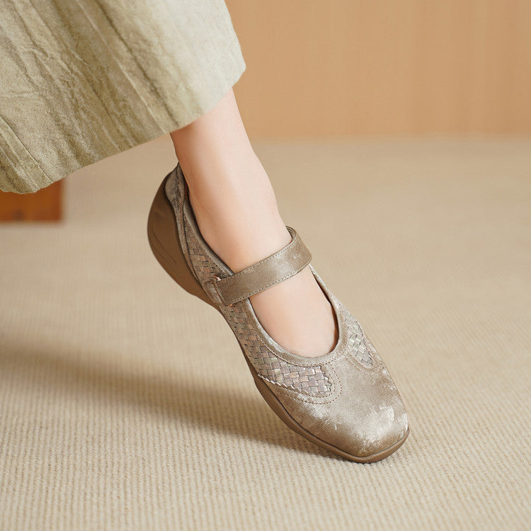 Women's Woven Strap Mary Jane Thick Bottom Shallow Women's Fashion Shoes
