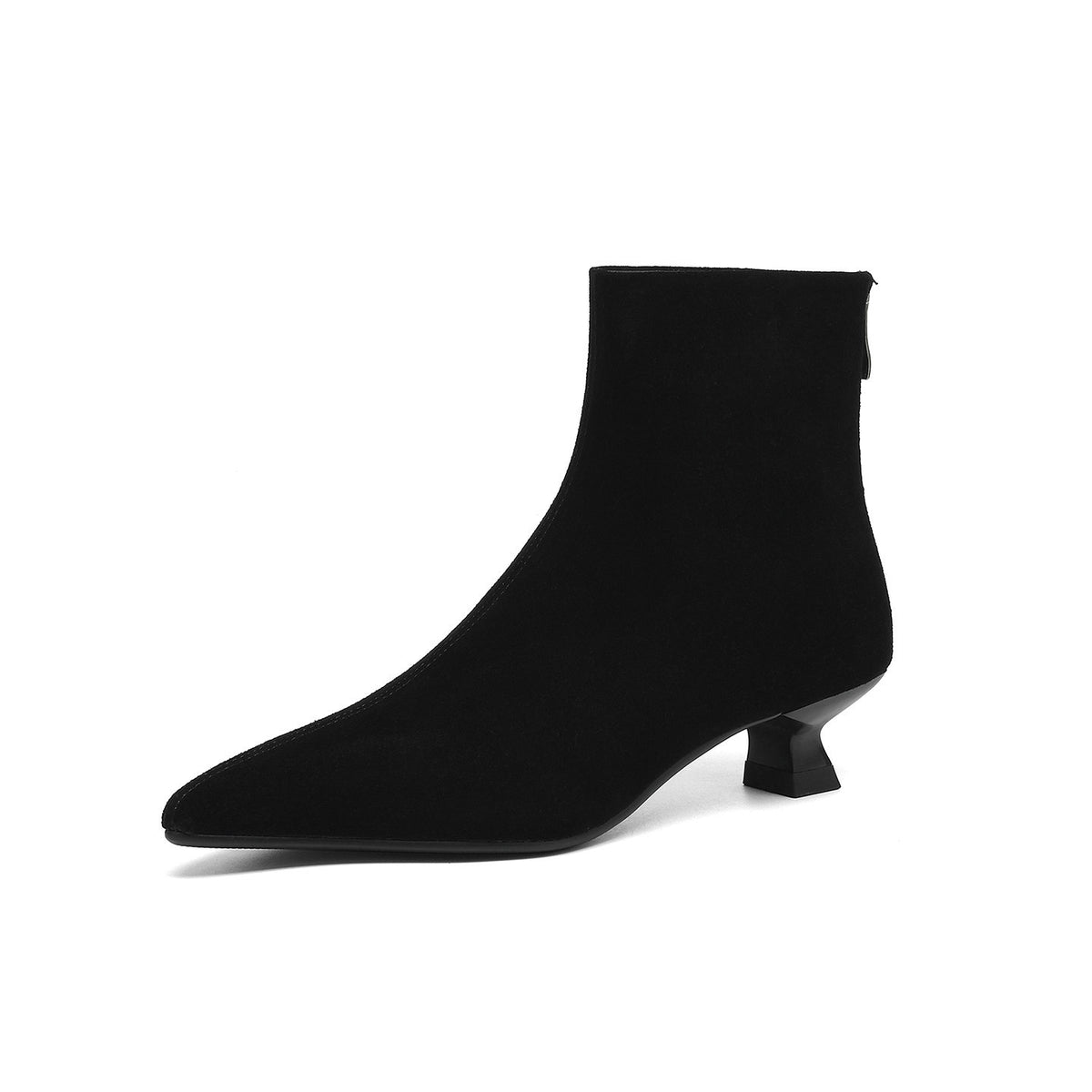 Women's Suede Matte Fashion Short Thick Wool Warm Kitten Pointed High Heels