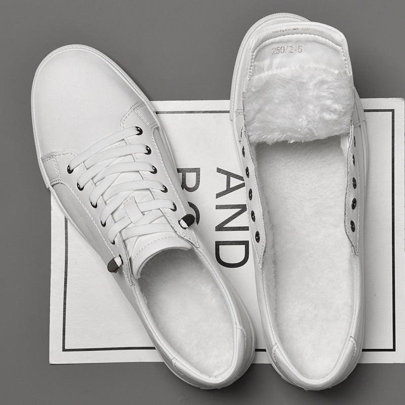 Women's & Men's Large Size White Cowhide Soft Bottom Sneakers