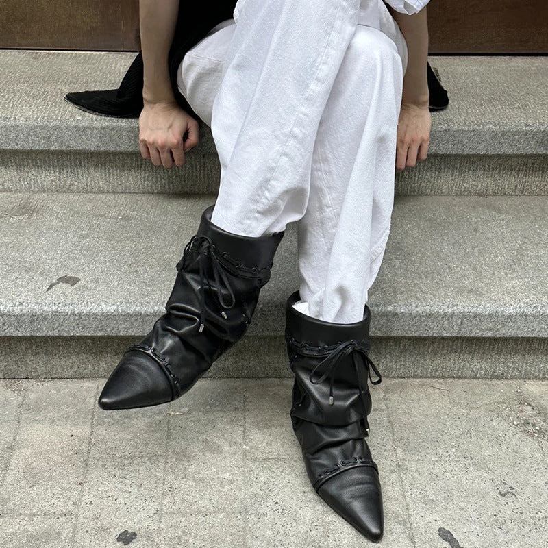 Women's Pointed Ankle Height Increasing Insole Retro Minority Boots