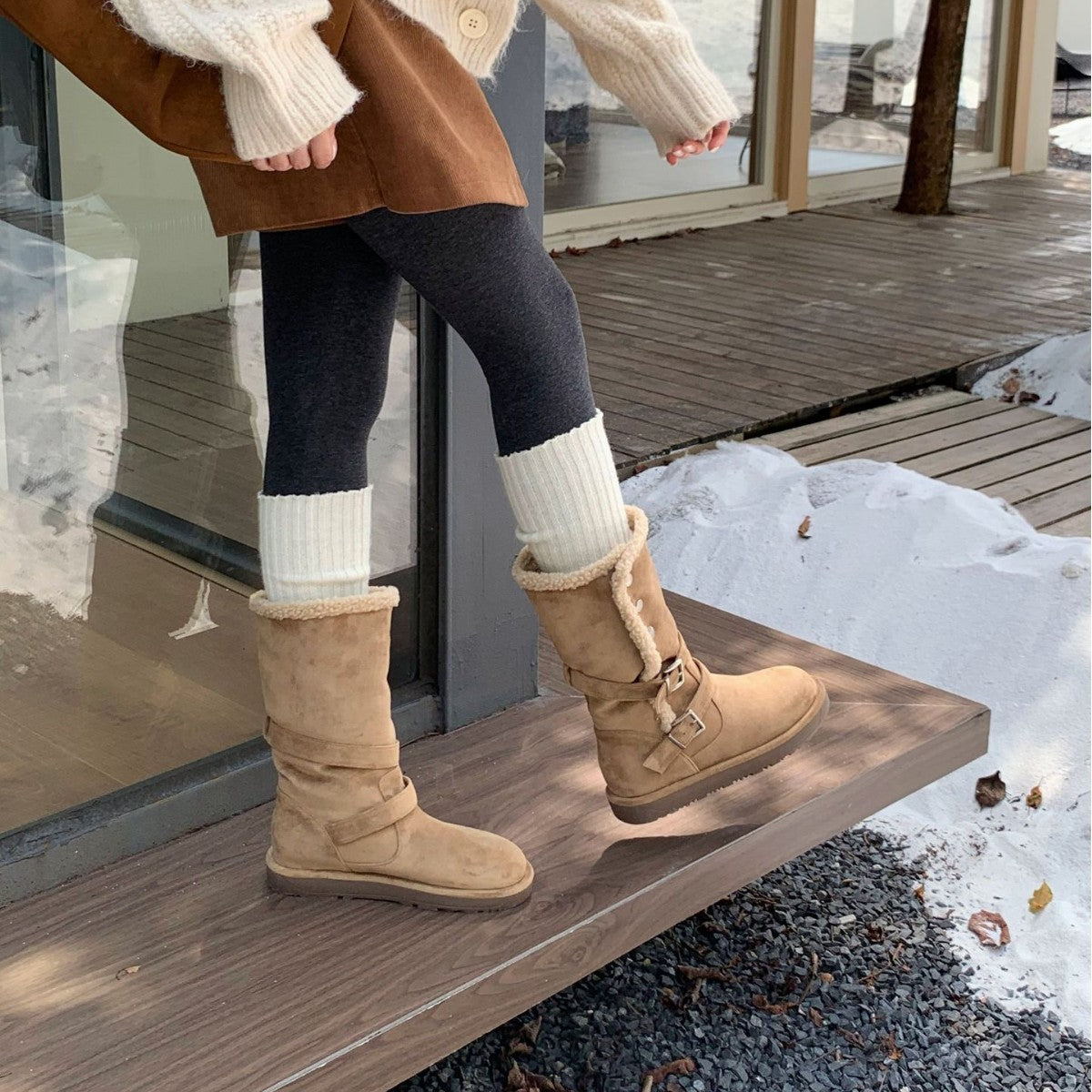 Women's Rivet Thick Bottom Fleece-lined Winter Northeast Women's Snow Boots
