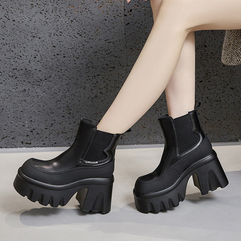 Women's Middle Small Height Increasing Muffin Smoke Boots