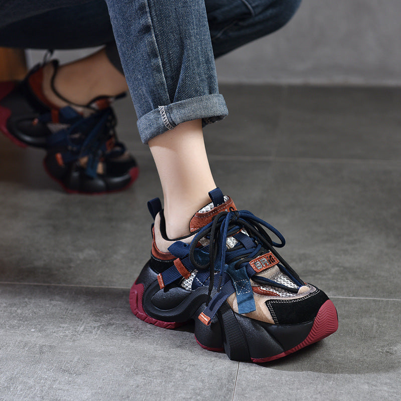 Women's Dad Color Matching Breathable Mesh Genuine Sports Versatile Platform Sandals