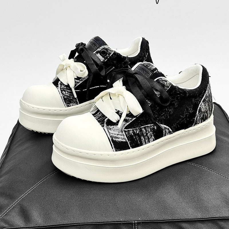 Women's & Men's High Street Platform Breathable Black White Hight Increasing Board Big Canvas Shoes