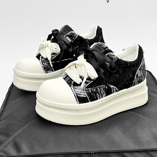 Women's & Men's High Street Platform Breathable Black White Hight Increasing Board Big Canvas Shoes