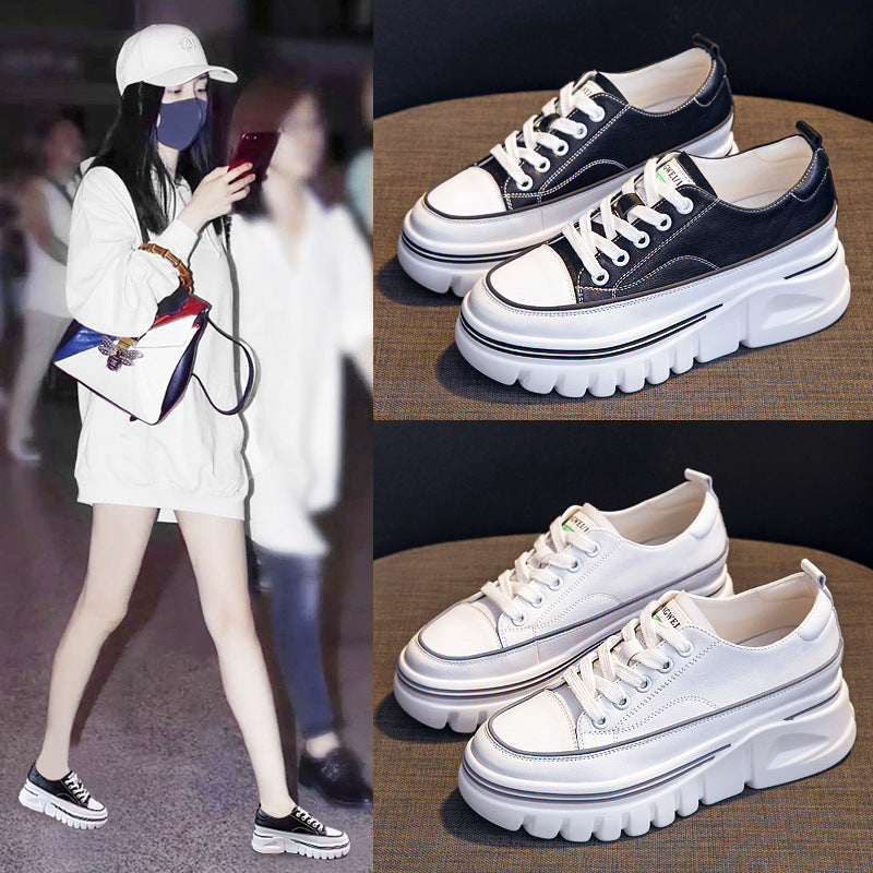 Women's White Spring Height Increasing Insole Genuine Sports Muffin Women's Shoes