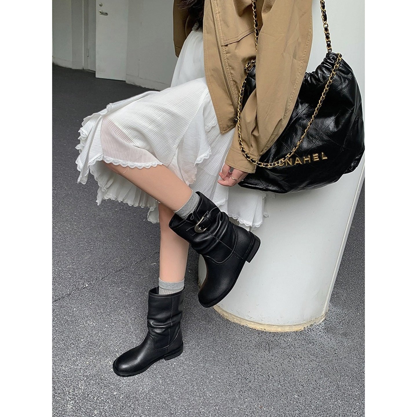 Women's Western Cowboy Chunky Pile Style Wide Women's Leather Boots