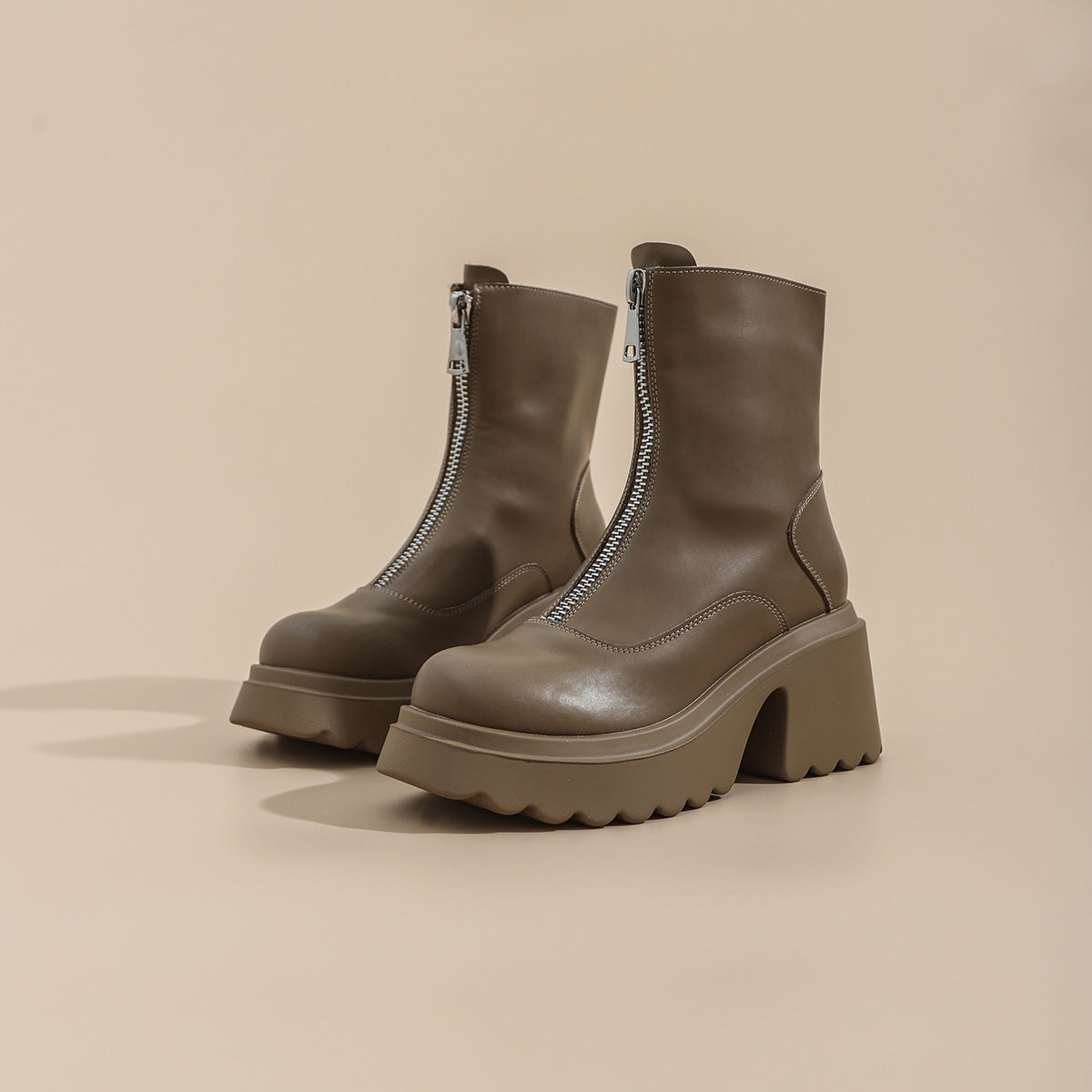 Women's Platform Thick Bottom High Front Zipper Thin Boots