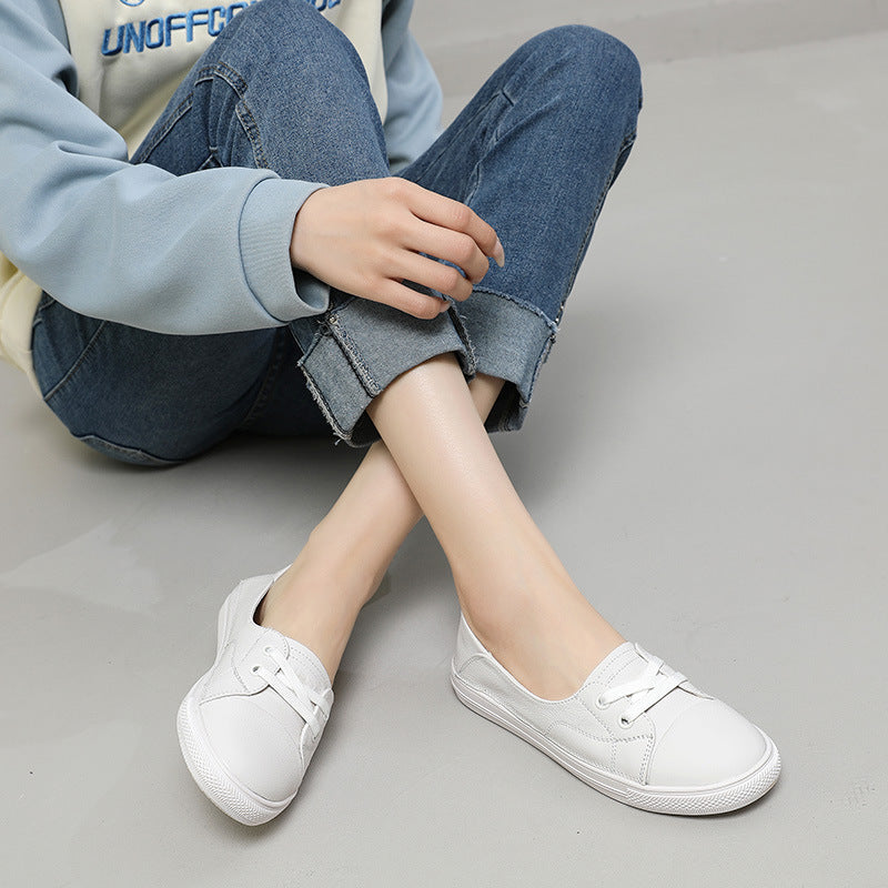 Women's & Men's Cowhide Low-cut White Summer Slip-on Soft Men's Shoes