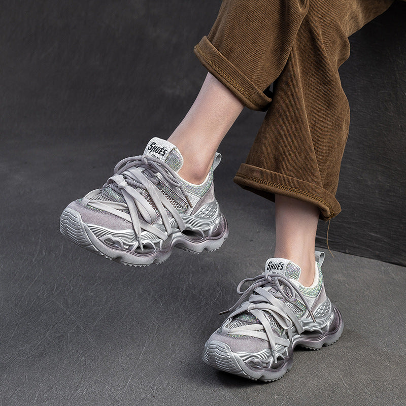 Women's Breathable Mesh Surface Crystals Fashion Fried Street Dad Platform Women's Casual Shoes