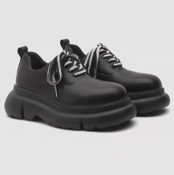 Bottom Derby Cowhide Matte Black Big Head Height Men's Casual Shoes