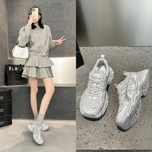 Women's Platform Mesh Surface Breathable Daddy Spring Soft Bottom Wild Women's Sports Shoes