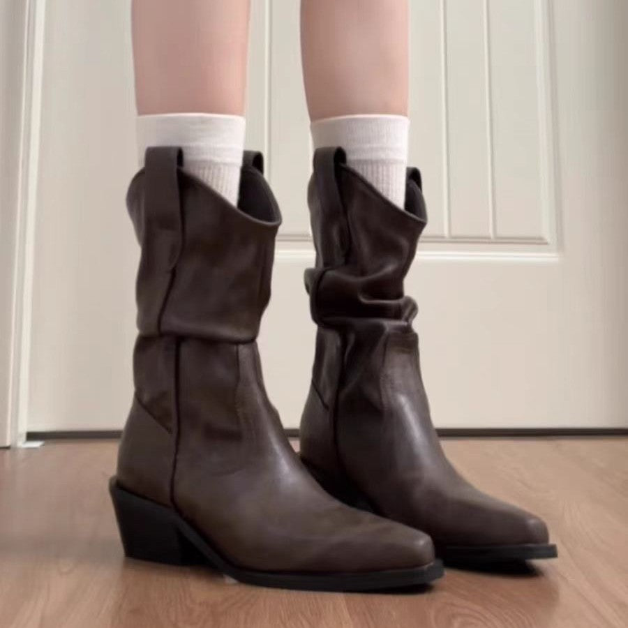 Women's Increasing Insole Slimming Chunky Ankle For Women's Leather Boots