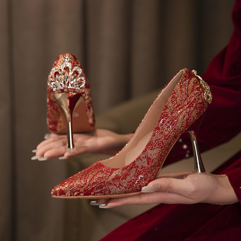 Wedding Red High Dress Chinese Style Bridal Heels