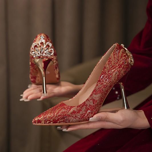Wedding Red High Dress Chinese Style Bridal Heels