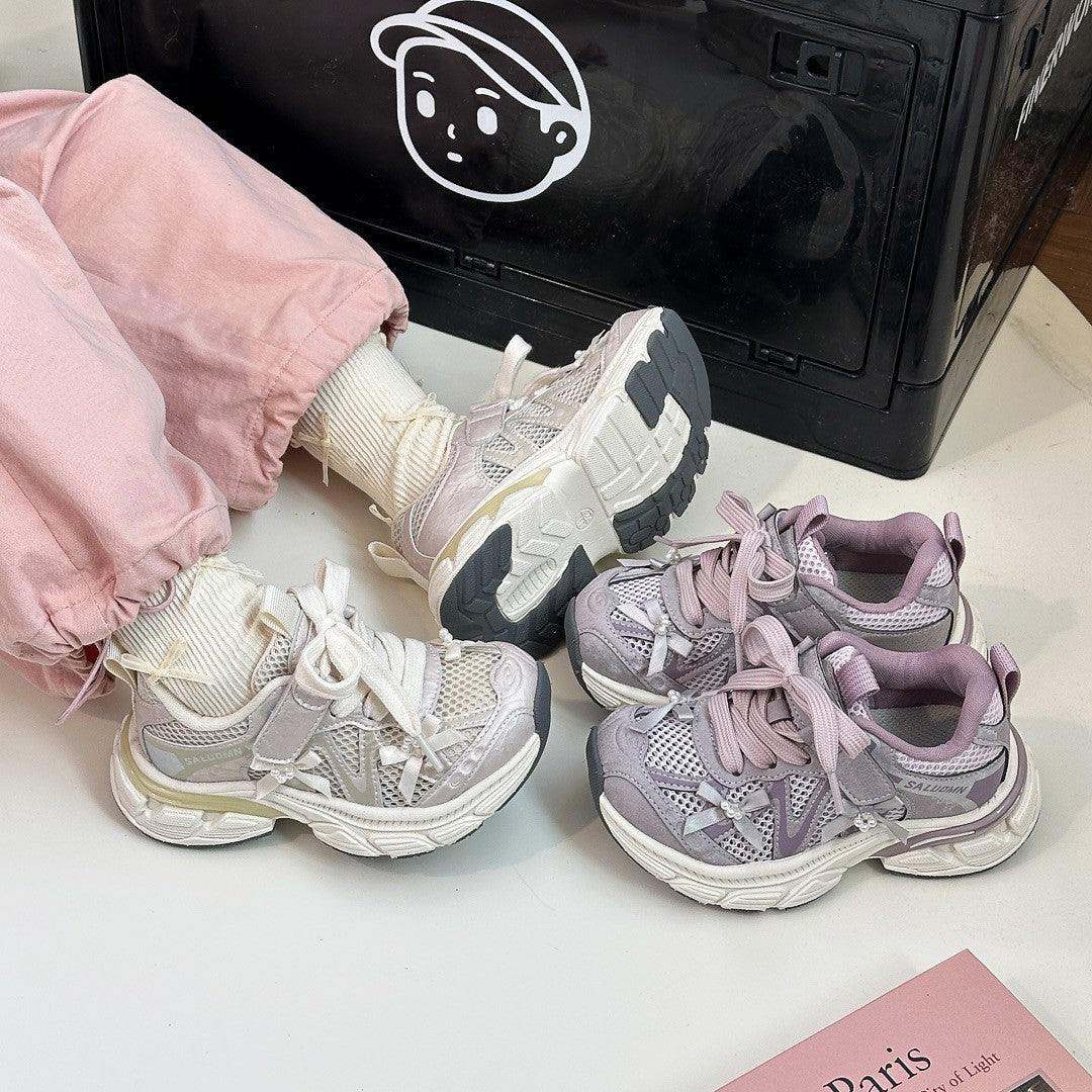 Children's Hollow Mesh Single-layer Bow Daddy Sneakers