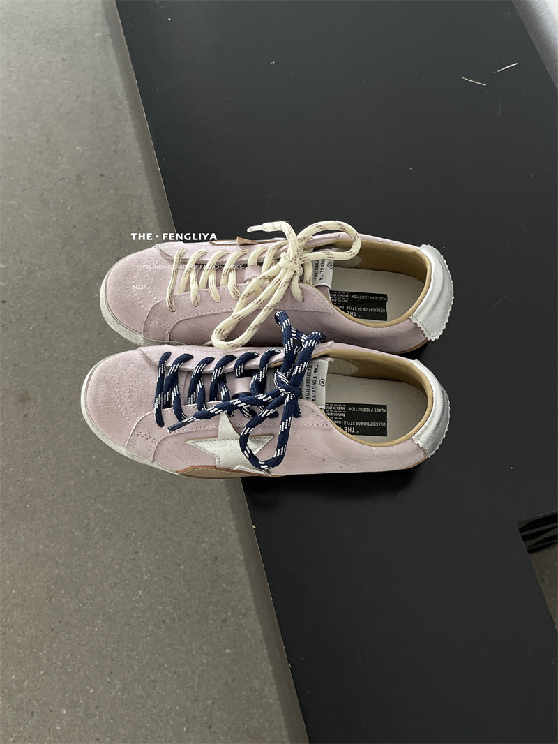 Toe Vintage Korean Style Golden Goose Trendy Cowhide Distressed Breathable Women's Sports Shoes
