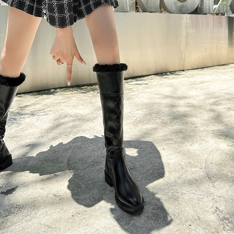 Women's Back Zipper White Knight Low High Boots