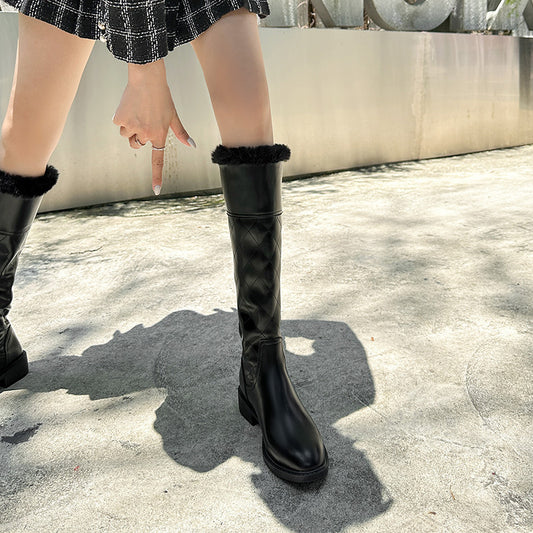 Women's Back Zipper White Knight Low High Boots