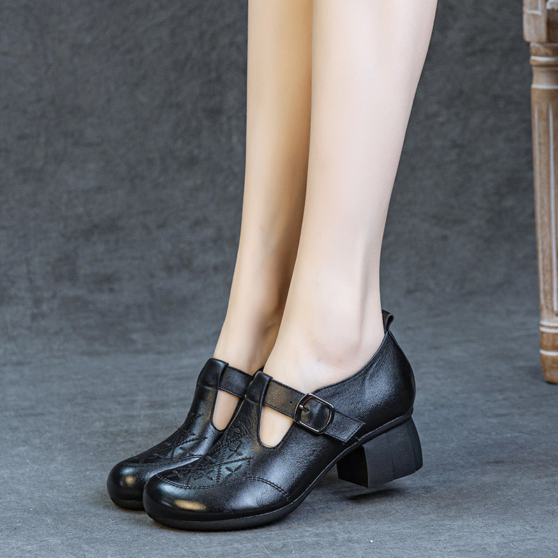 Women's Autumn Genuine Thin Thick Soft Bottom Top Layer Cowhide Embroidery Women's Fashion Shoes