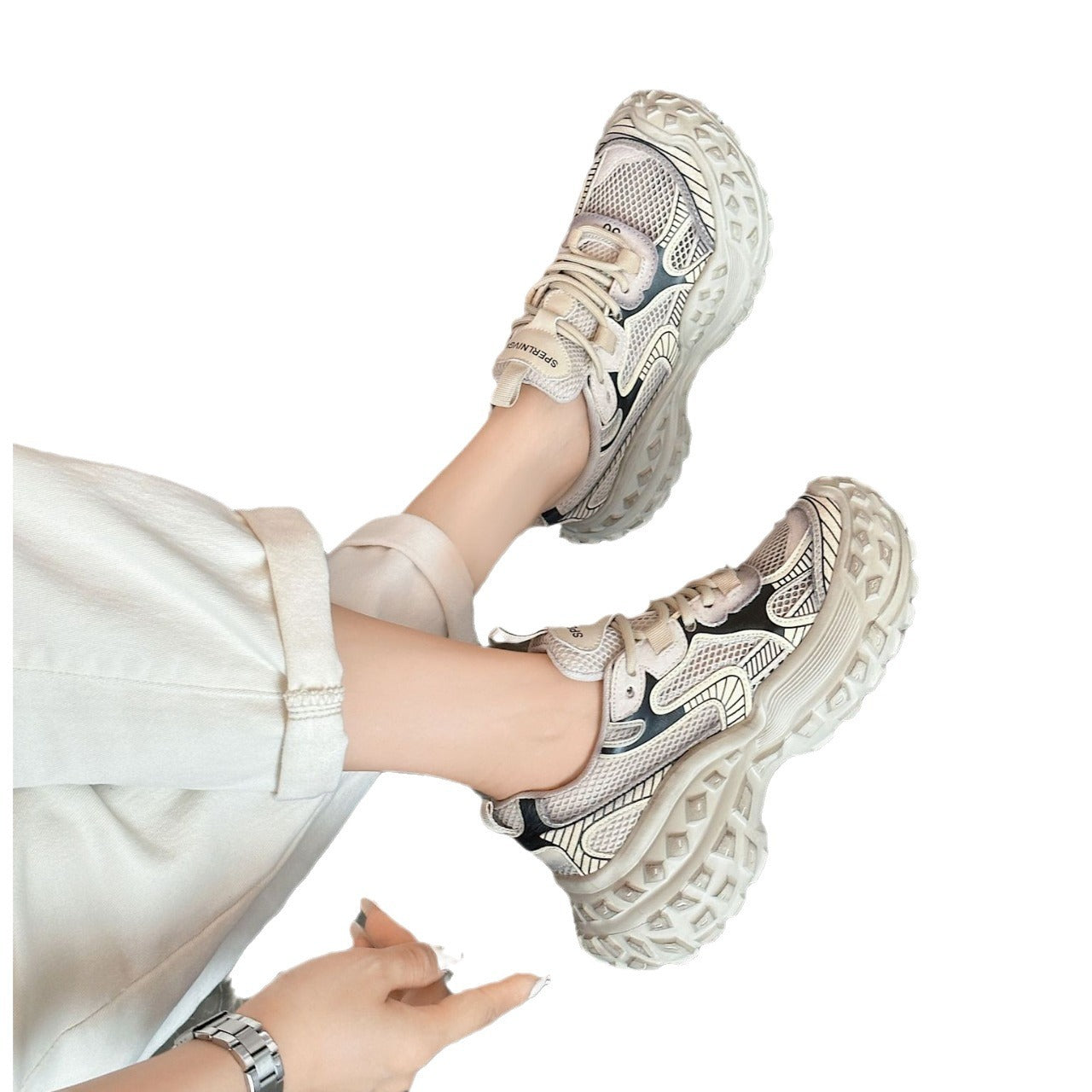 Women's Transparent Mesh Daddy Versatile Contrast Color Surface Platform Casual Shoes