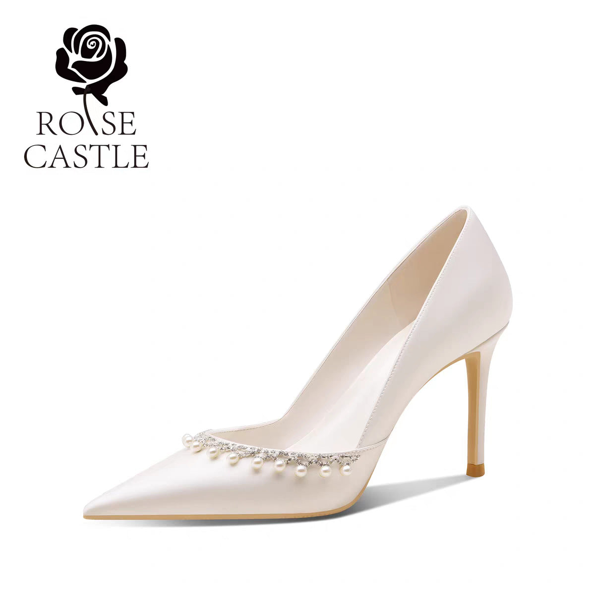 Women's Pearl Chain Engagement French White Main Wedding Banquet Dress Fine Women's Fashion Shoes