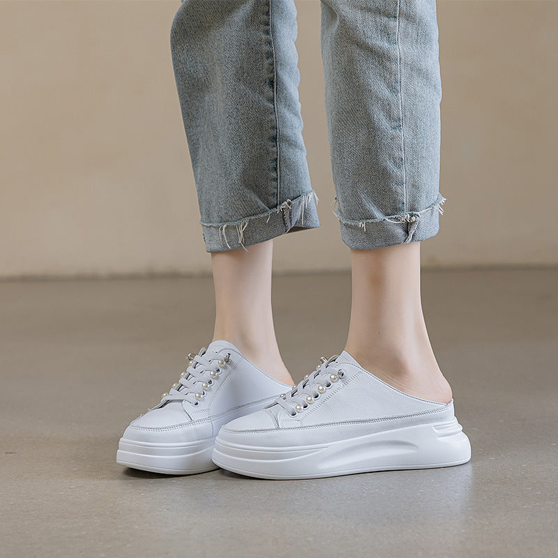 Women's Toe Cap Outer Wear Summer White Slip-on Thick-soles Slippers