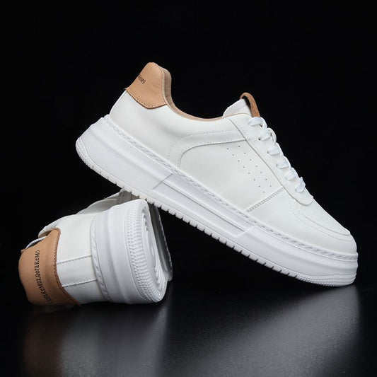 Men's White Soft Bottom Air Force Top Layer Cowhide Platform Sneakers