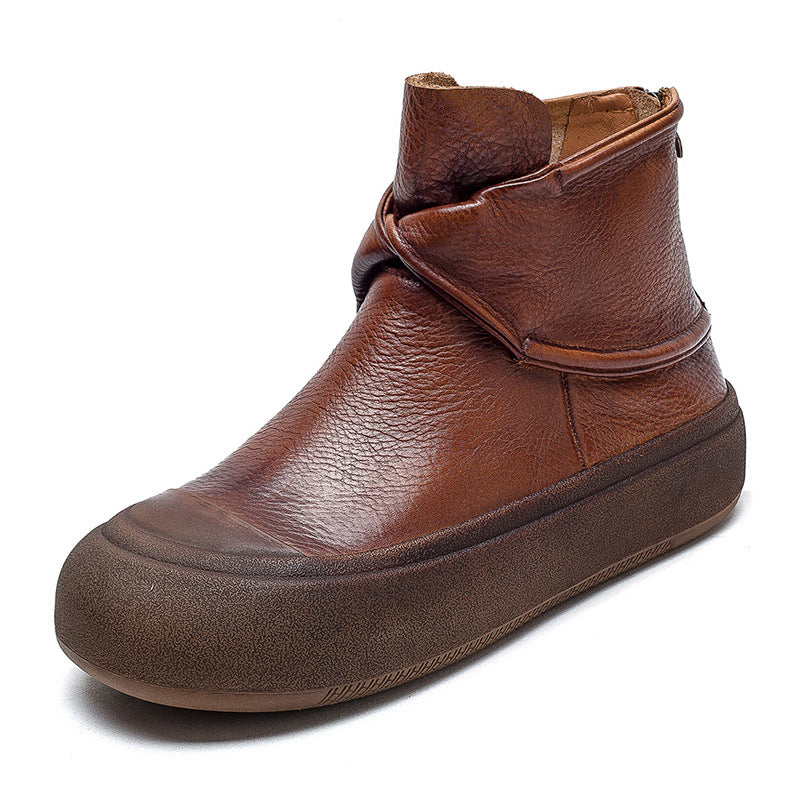 Women's Shu Platform Retro Style First Layer Cowhide Back Boots