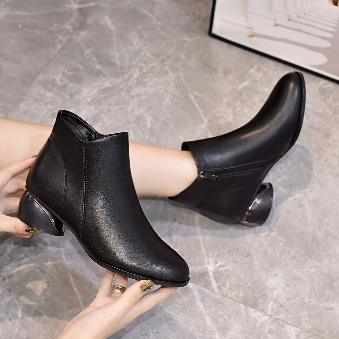 Women's Short Flat Soft Round Toe Mother Single Women's Leather Boots