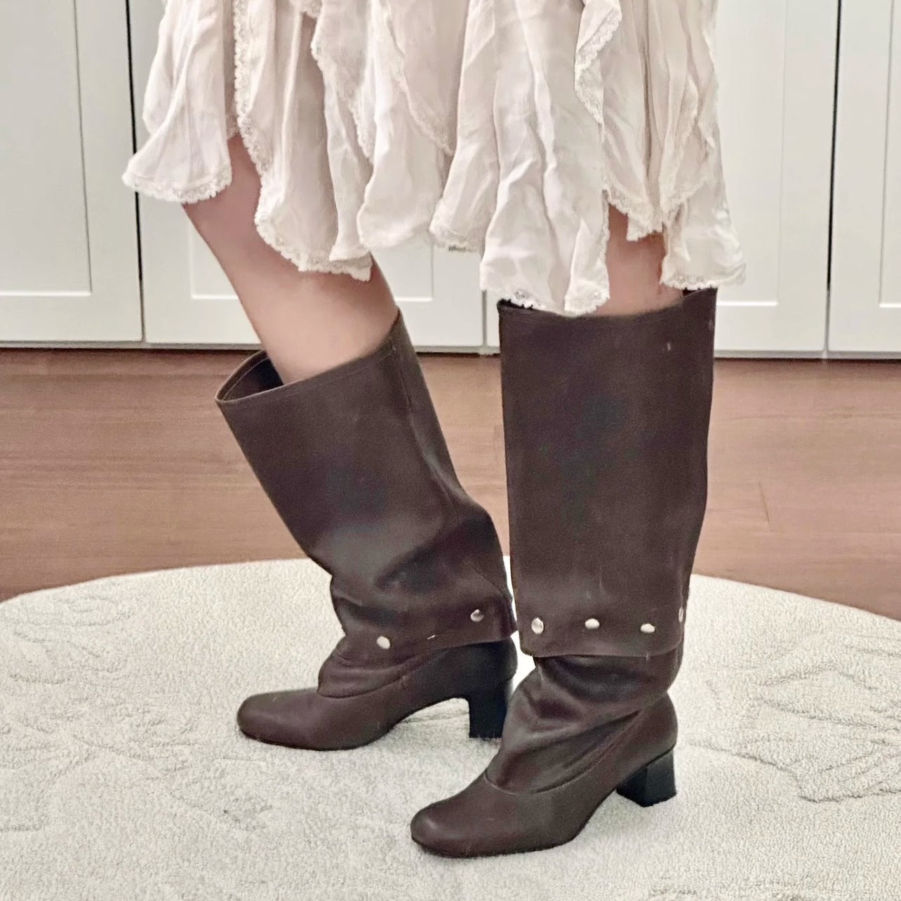 Knee Summer Retro Chunky Rivet Slimming Boots