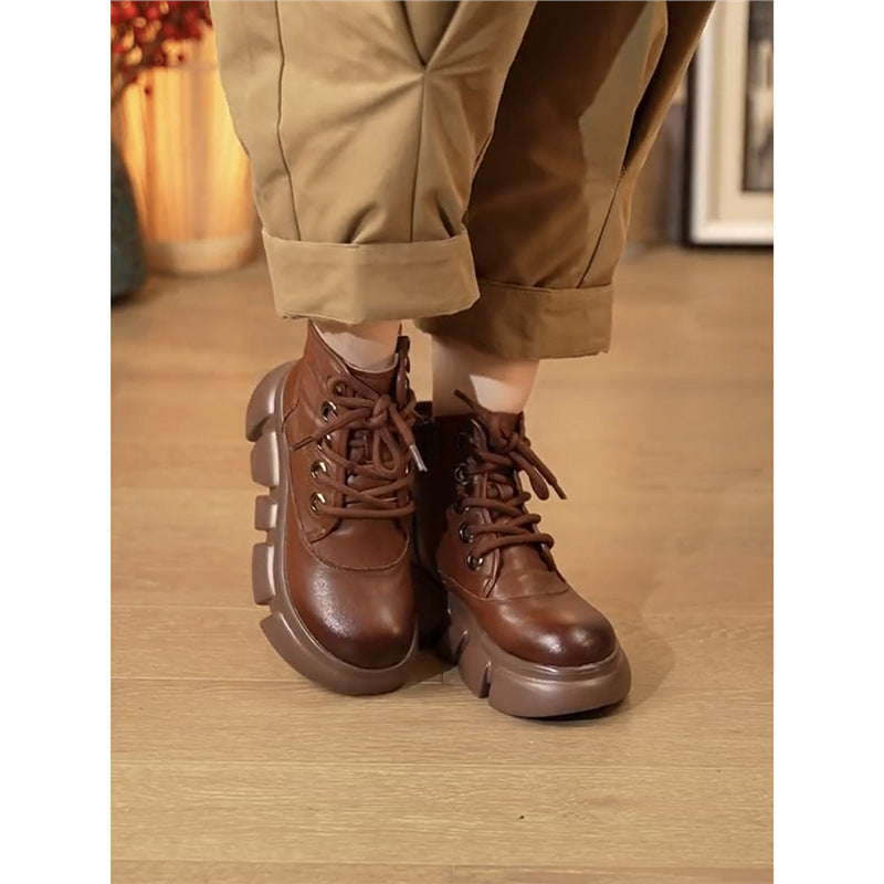 Women's Martin British Style Round Toe Cotton Thick Bottom Boots