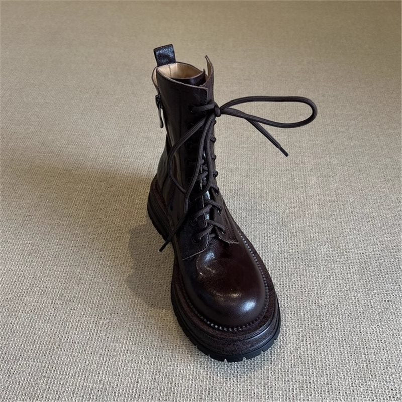 Women's Heavy Super Easy To Wear Soft Platform Ankle British Women's Leather Boots