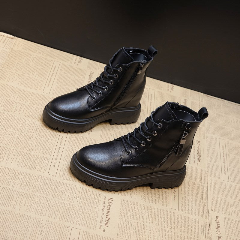 Women's Hight Increasing Martin Genuine Fleece-lined Short Women's Leather Boots