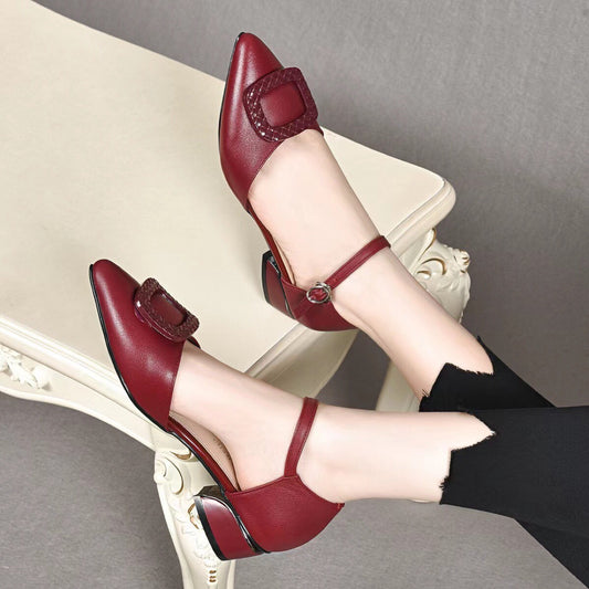 Women's Closed Toe Hollow Summer High Stiletto Pointed Buckle Sandals