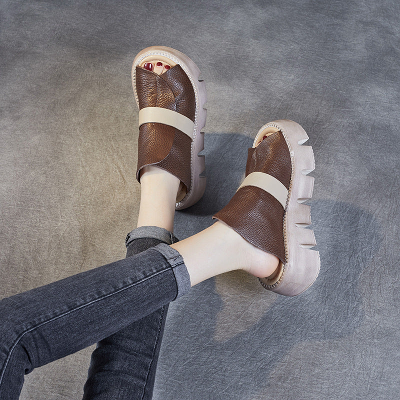 Women's Bottom Retro Genuine Single Strap Slides Summer Open Sandals