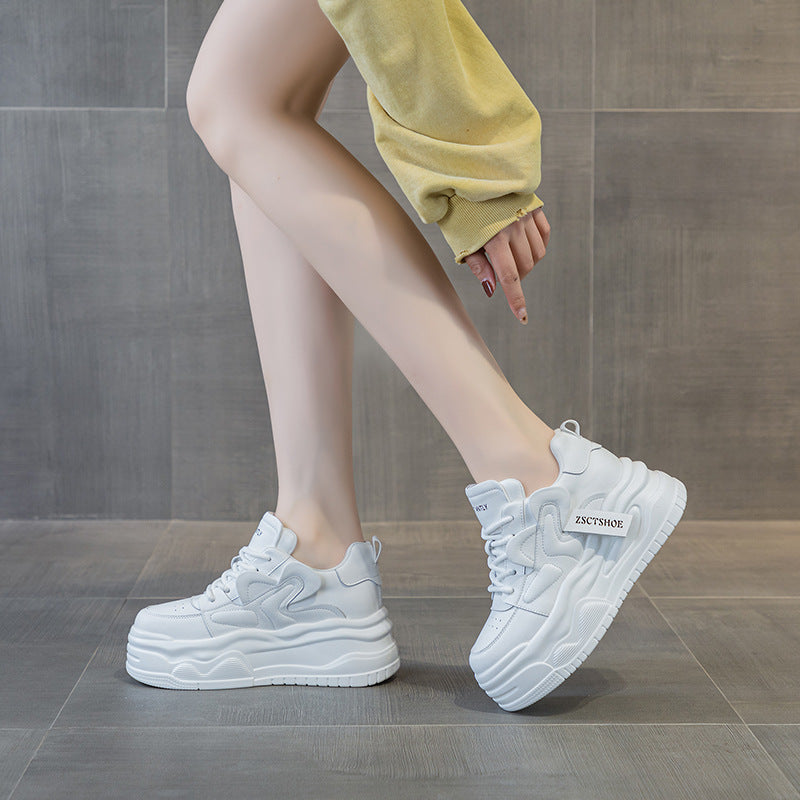 Women's Spring Platform Cowhide Easy Wear Lace Up Classic Sports Women's Casual Shoes