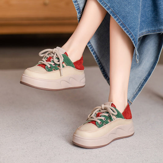 Women's Cowhide Platform Genuine Simple Color Matching Casual Shoes