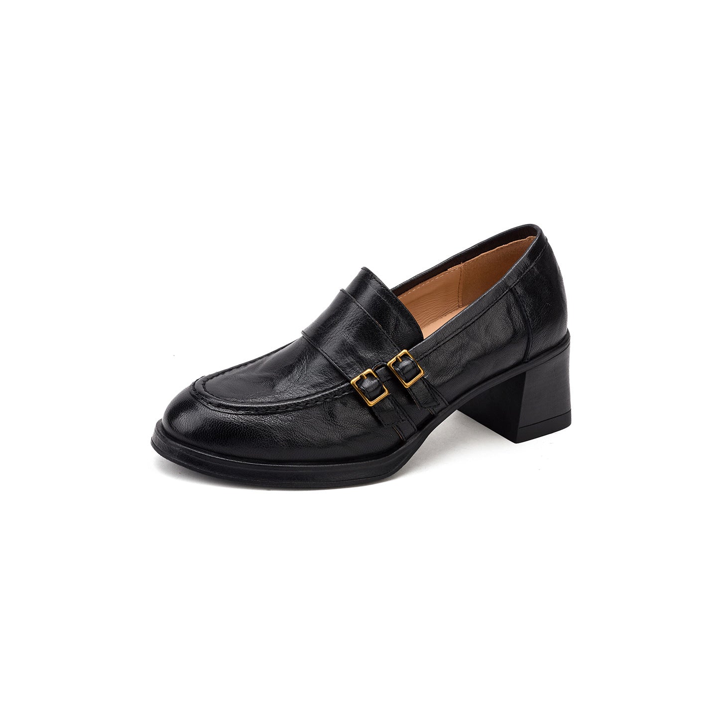 Women's Round Toe Double Breasted Mid Slip-on British Loafers