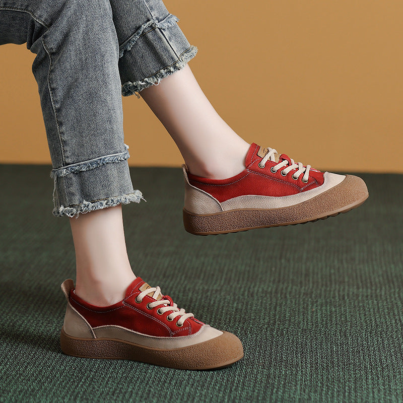 Women's First Layer Cowhide Vintage Skateboard Red Women's Shoes