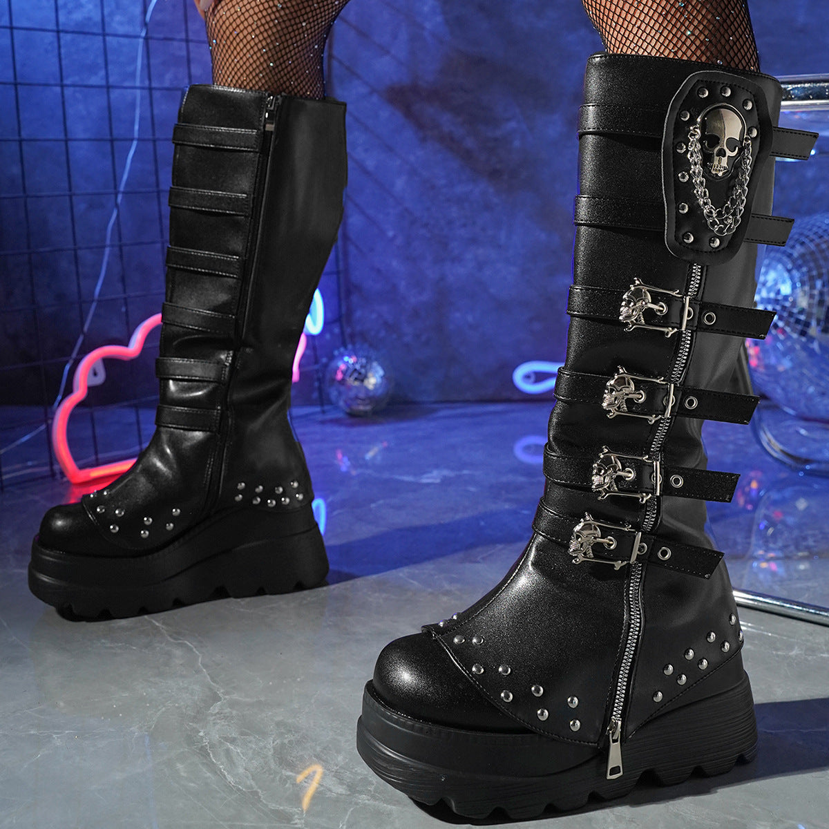 Women's Metal Buckle With Platform High Female Plus Boots