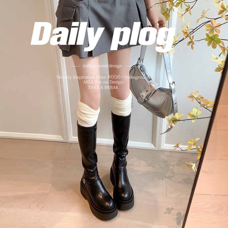 Small Stretch Thin Hot High Leg Women's Leather Boots