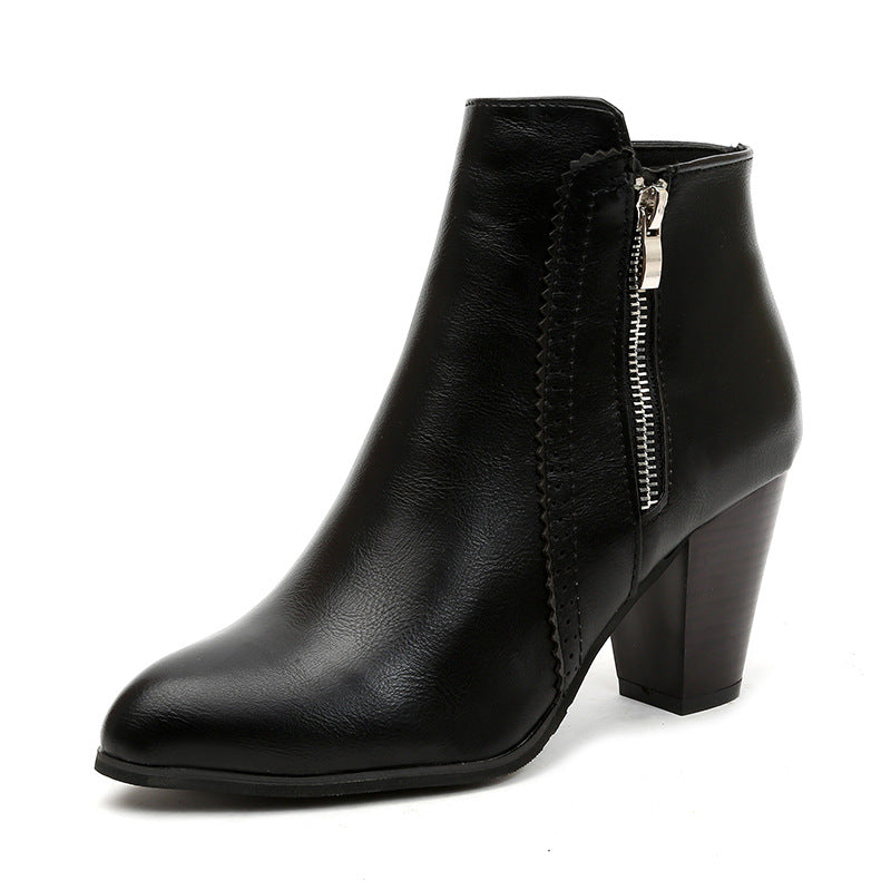 Women's High Chunky Side Zip Ankle Plus Boots