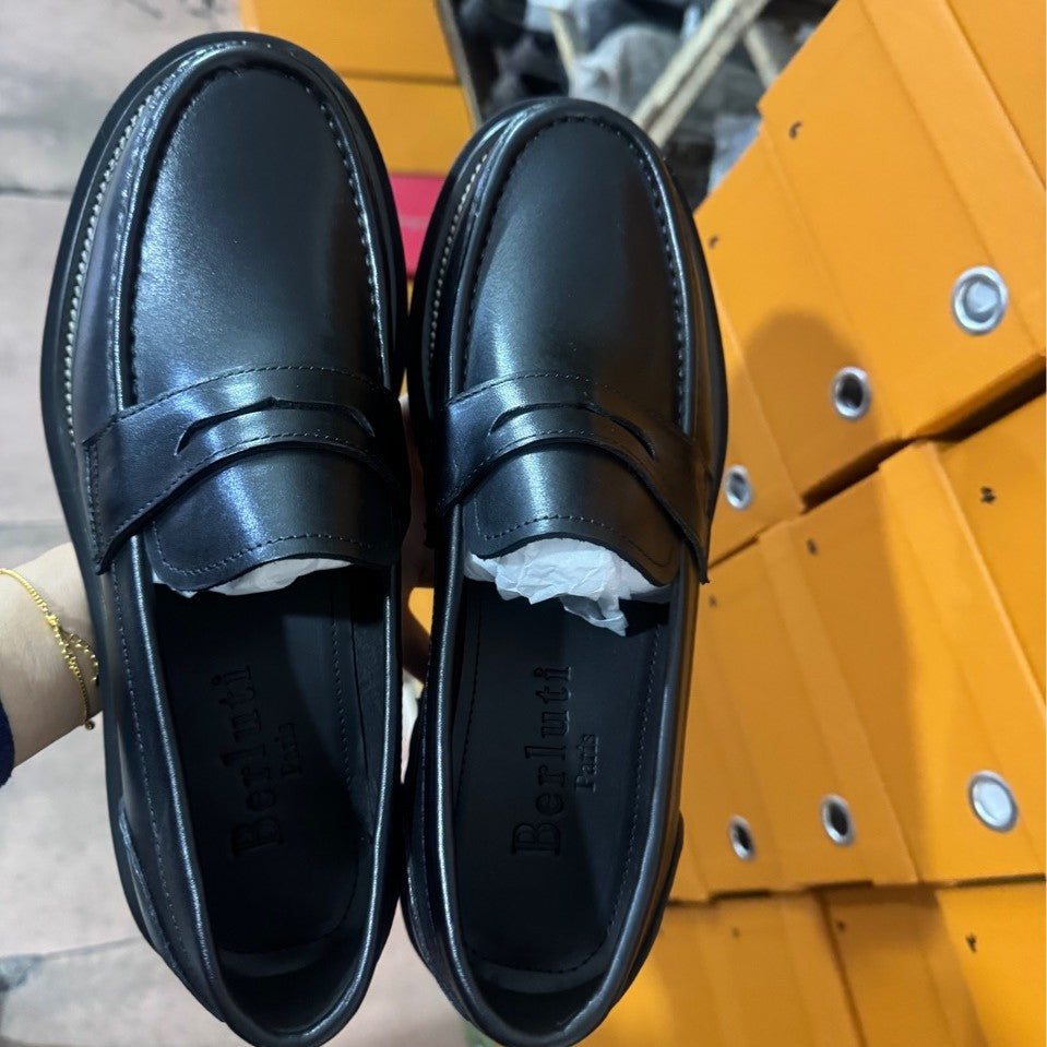 Men's Genuine Fashion Trendy Autumn First Layer Cowhide Breathable Thick Bottom Loafers/doug Shoes