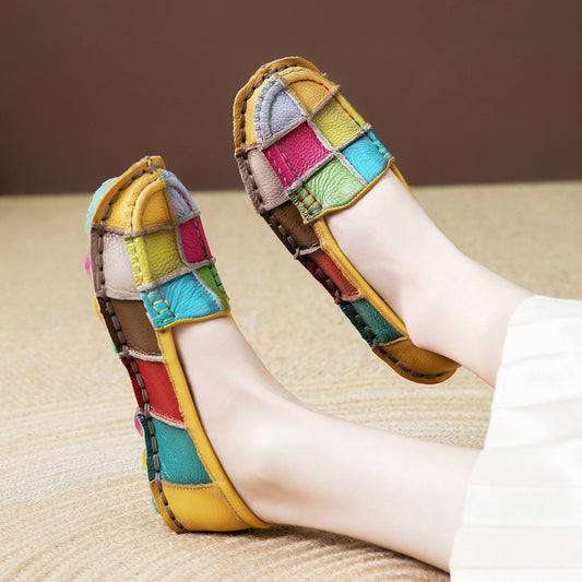 Women's Ethnic Style Spring Retro Handmade Rainbow Stitching Loafers