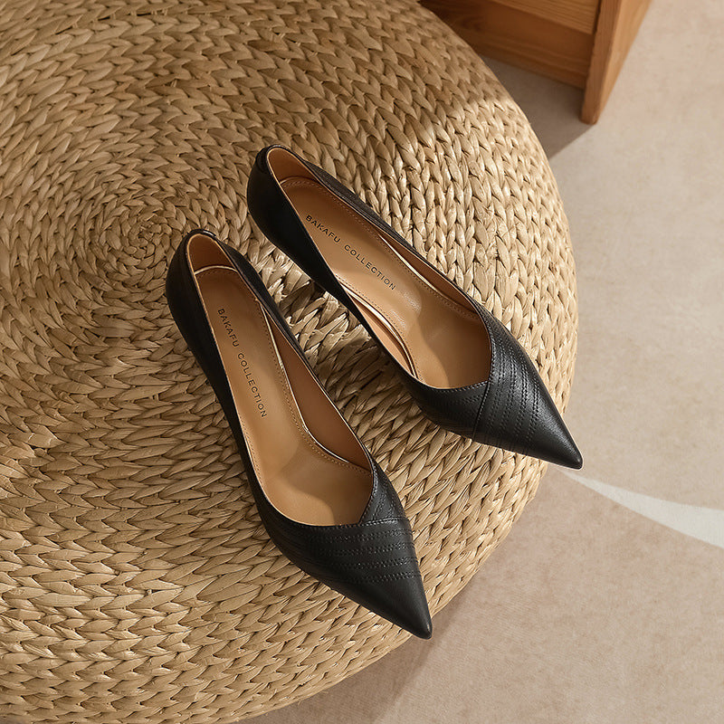 Women's Korean Style Shallow Mouth Black Single-layered Women's Shoes