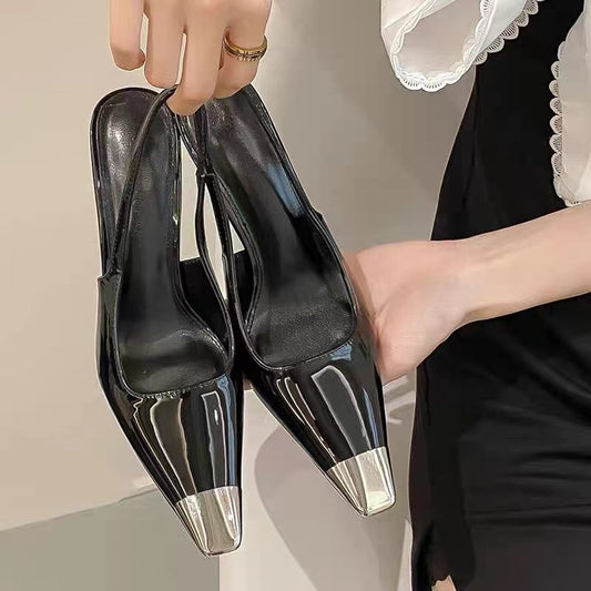 Pu With Sexy Female Black Square Toe Sandals