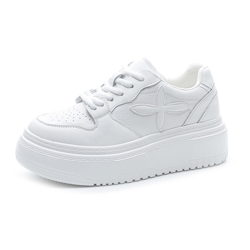 Women's Spring Height Increasing Genuine Platform White Sneakers
